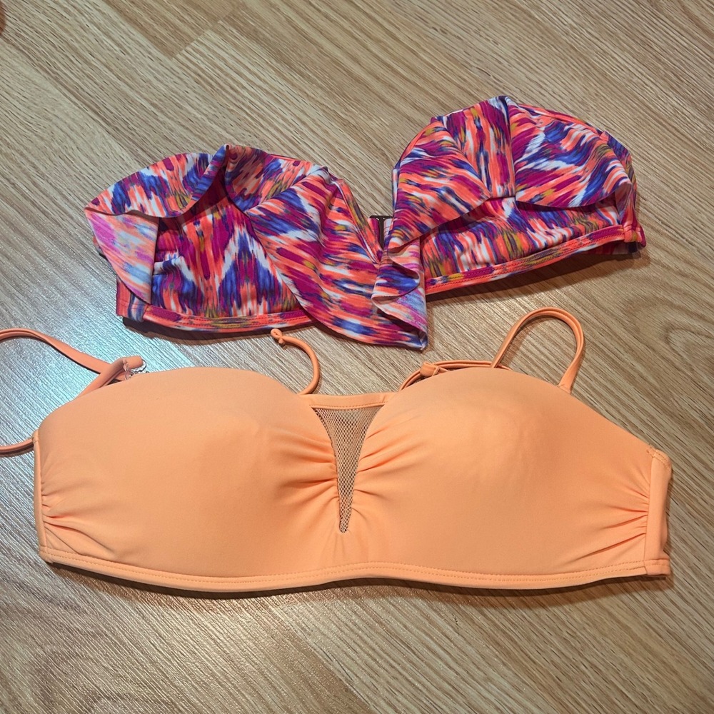 Lot of 2 Xhilaration No Boundaries Bikini Tops Medium Ruffle Peach Abstract